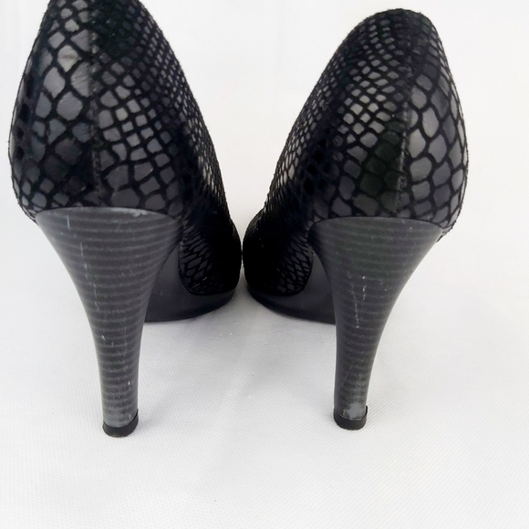 PICCADILLY stiletto heeled shoes snake style black leather made in Brazil sz 7.5 - Picture 11 of 11
